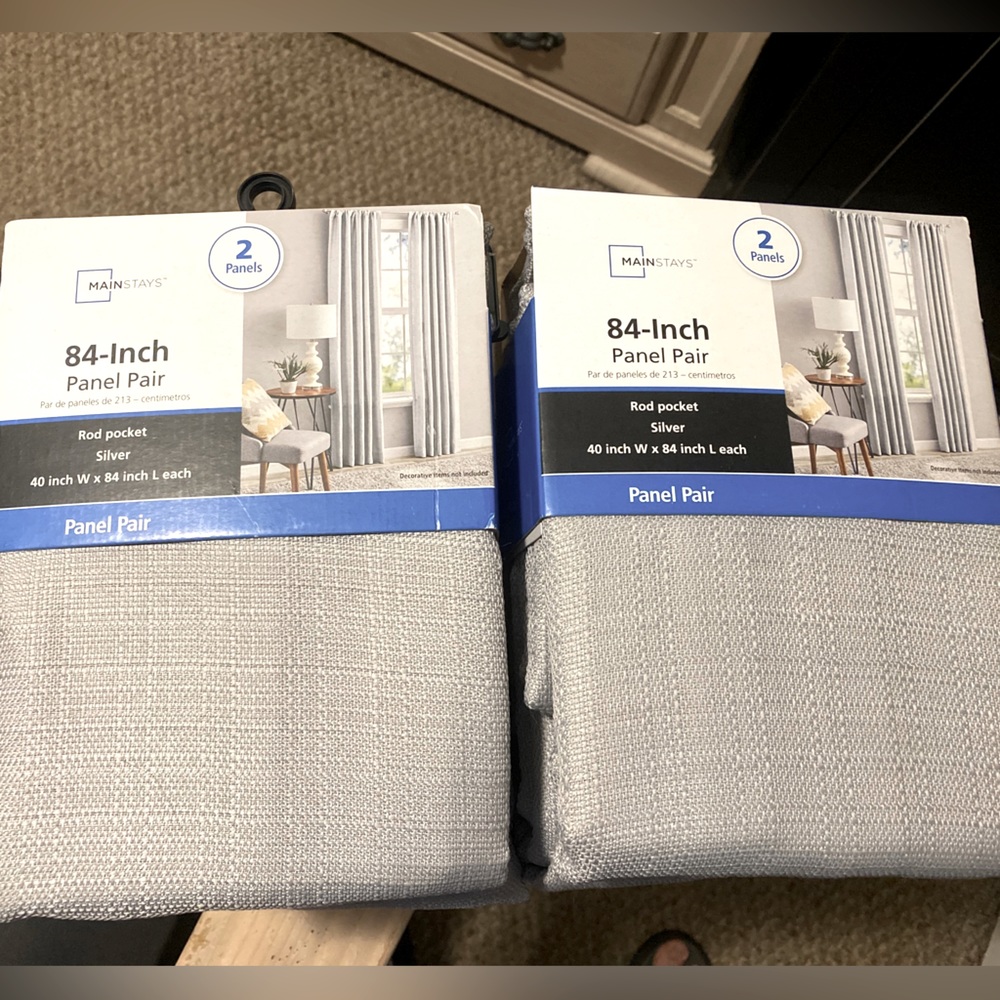 New 2pack/4 Panels Mainstays Curtains Panel Pair 84 Inch Soft Silver